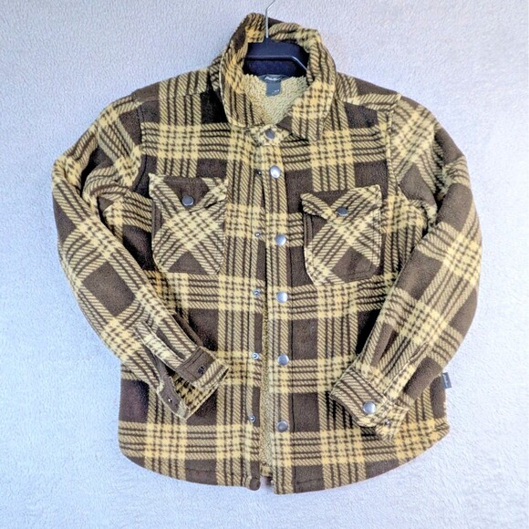 Eddie Bauer Other - Eddie Bauer Kids Plaid Fleece Jacket Sherpa Brown Snap Front Shacket Size 8